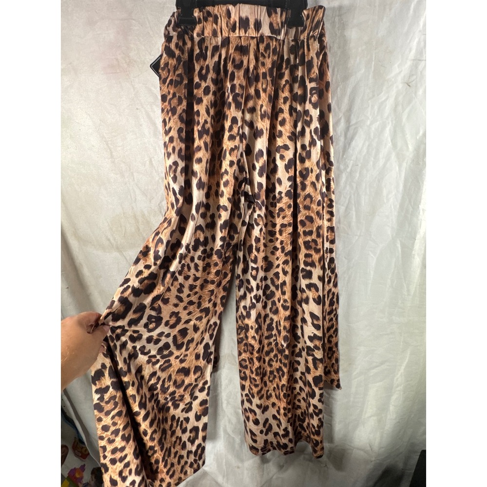 Zaful Leopard Print Wide Leg Pants Womens Small High Waist Animal Print Brown